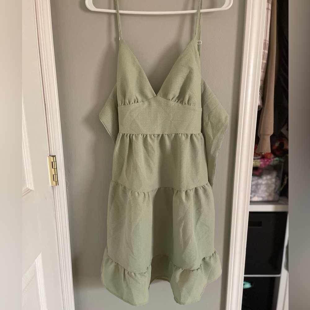 Green bow summer mini dress